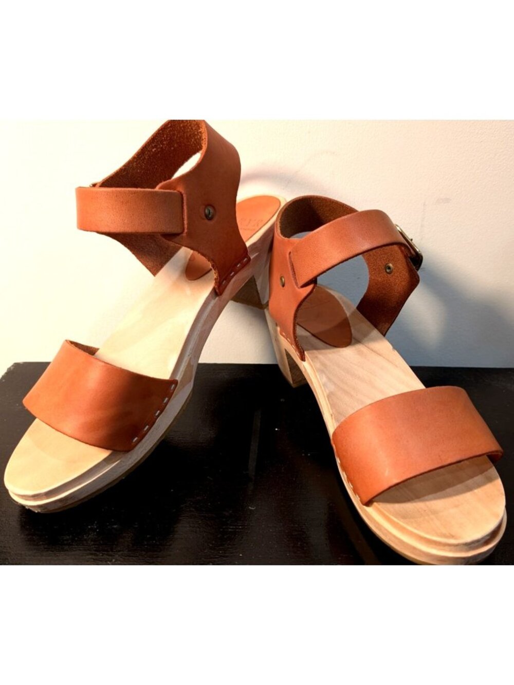 Bryr Rachel Sandal Wooden Clog, Brown Leather, Size 39